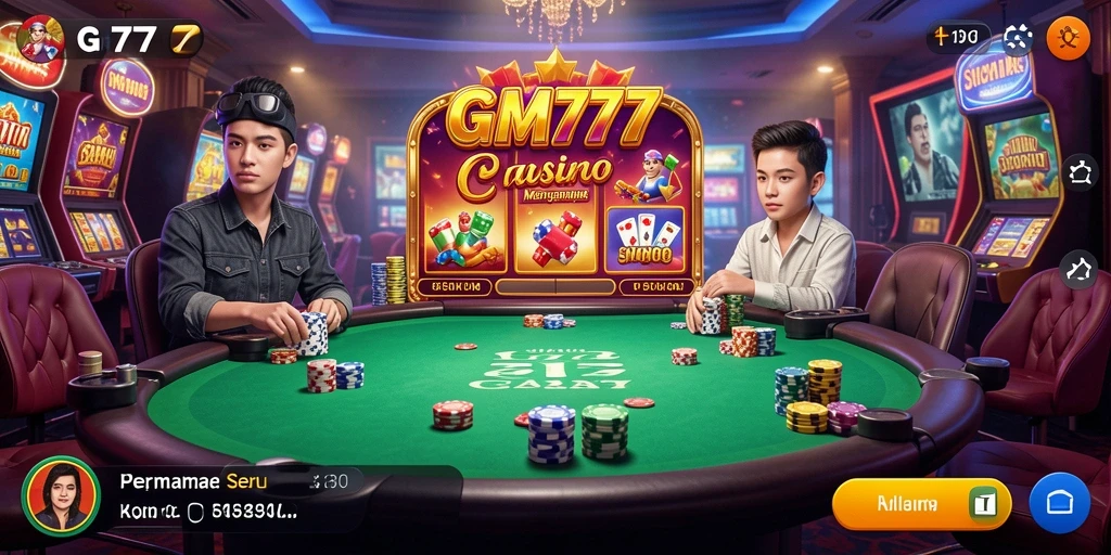 Tampilan gameplay menarik dari GM777 dengan suasana Kasino yang dramatis.