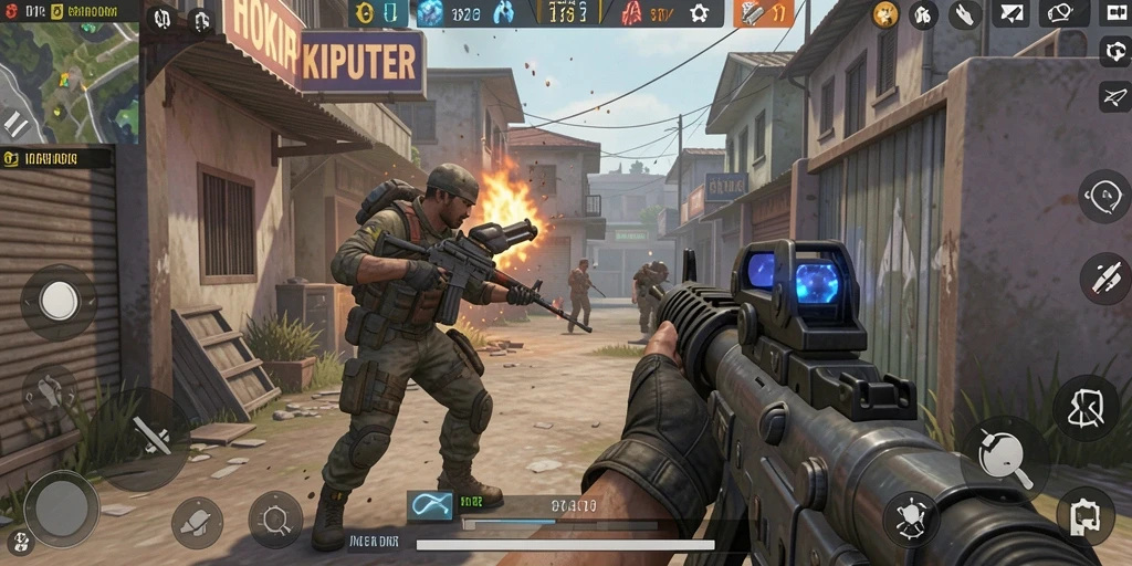 Gameplay HOKIPUTER yang seru dengan aksi tembak menembak yang intens.