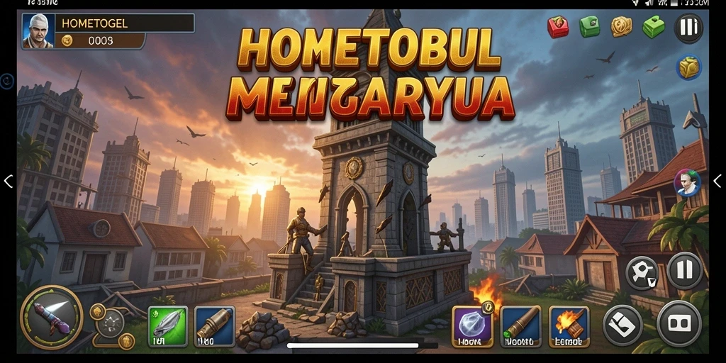 Tangkapan layar gameplay HOMETOGEL menampilkan aksi pertahanan menara yang mendebarkan.