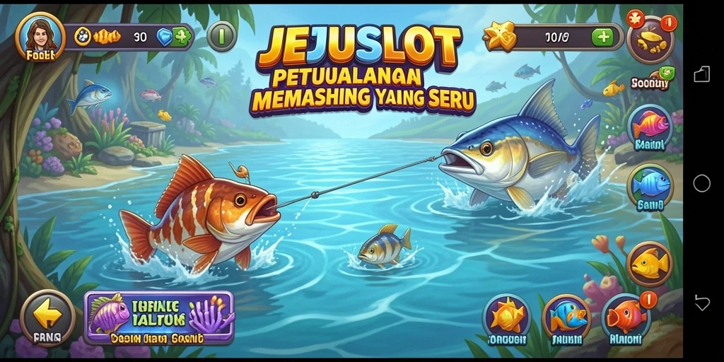 Screenshot gameplay JEJUSLOT yang menampilkan aksi memancing yang seru.
