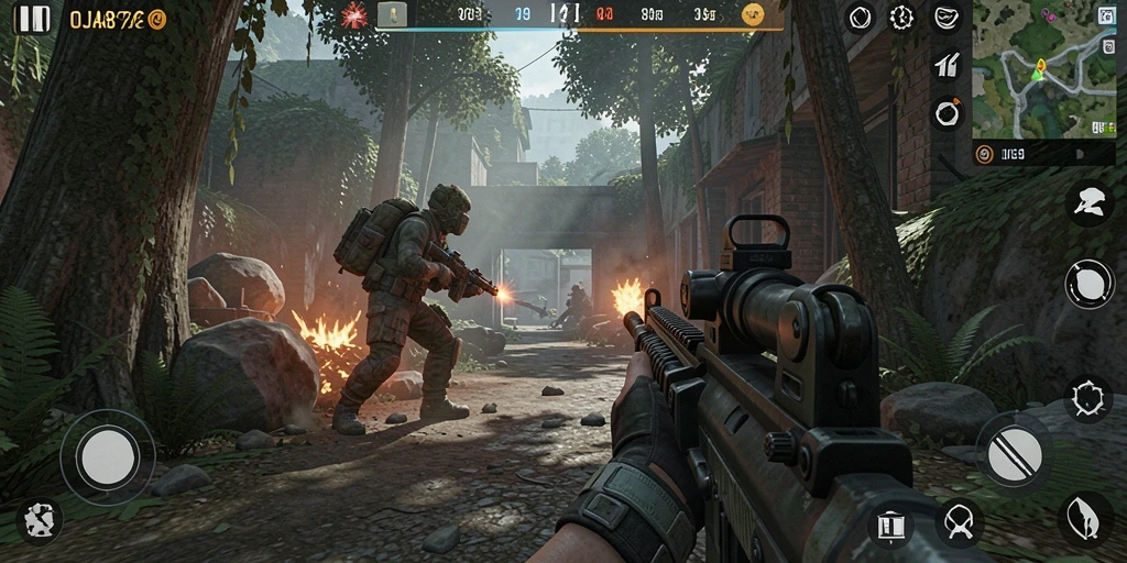 Tampilan seru dari aksi gameplay di OJA89 saat pertempuran FPS.