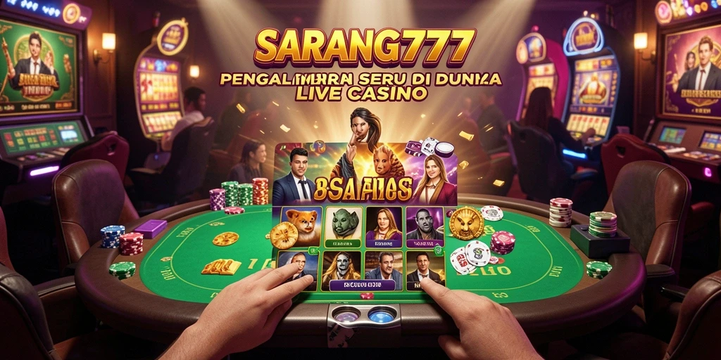 Screenshot SARANG777 menampilkan dealer langsung dan pemain yang terlibat dalam gameplay Live Casino.