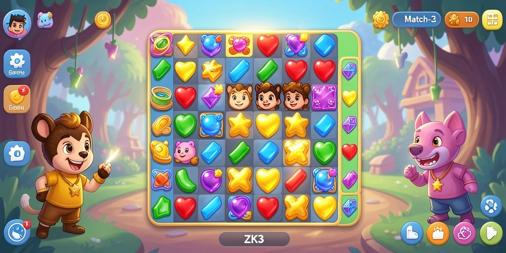Tangkapan layar gameplay ZK3 dengan grafis cerah dan gameplay seru.